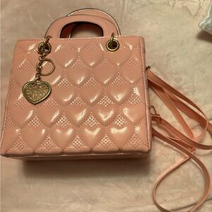 Amazon Pink Mini Quilted Bag with Gold Hardware